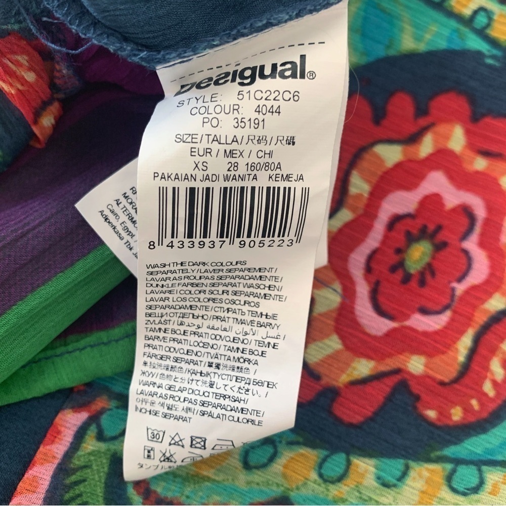 Desigual Vibrant Mixed Print Gauzy Peplum Tunic Blouse XS - Picture 8 of 10